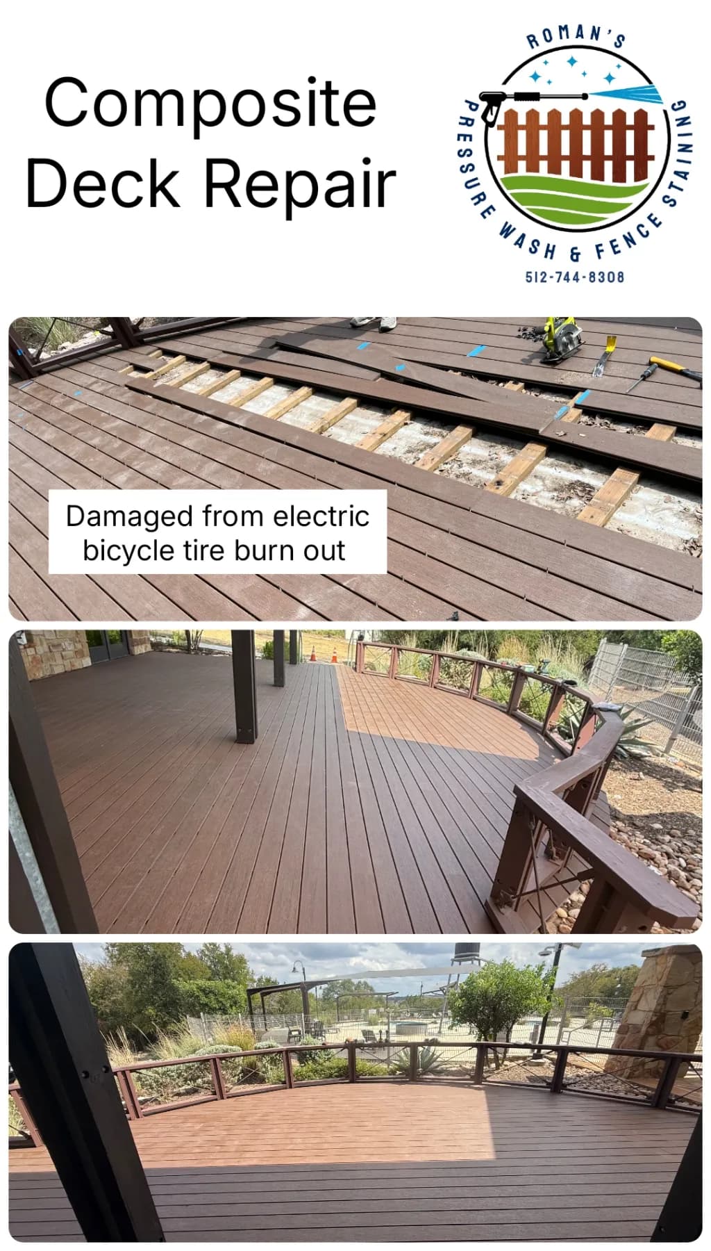 Composite Deck Repair After Electric Bike Burn Damage image