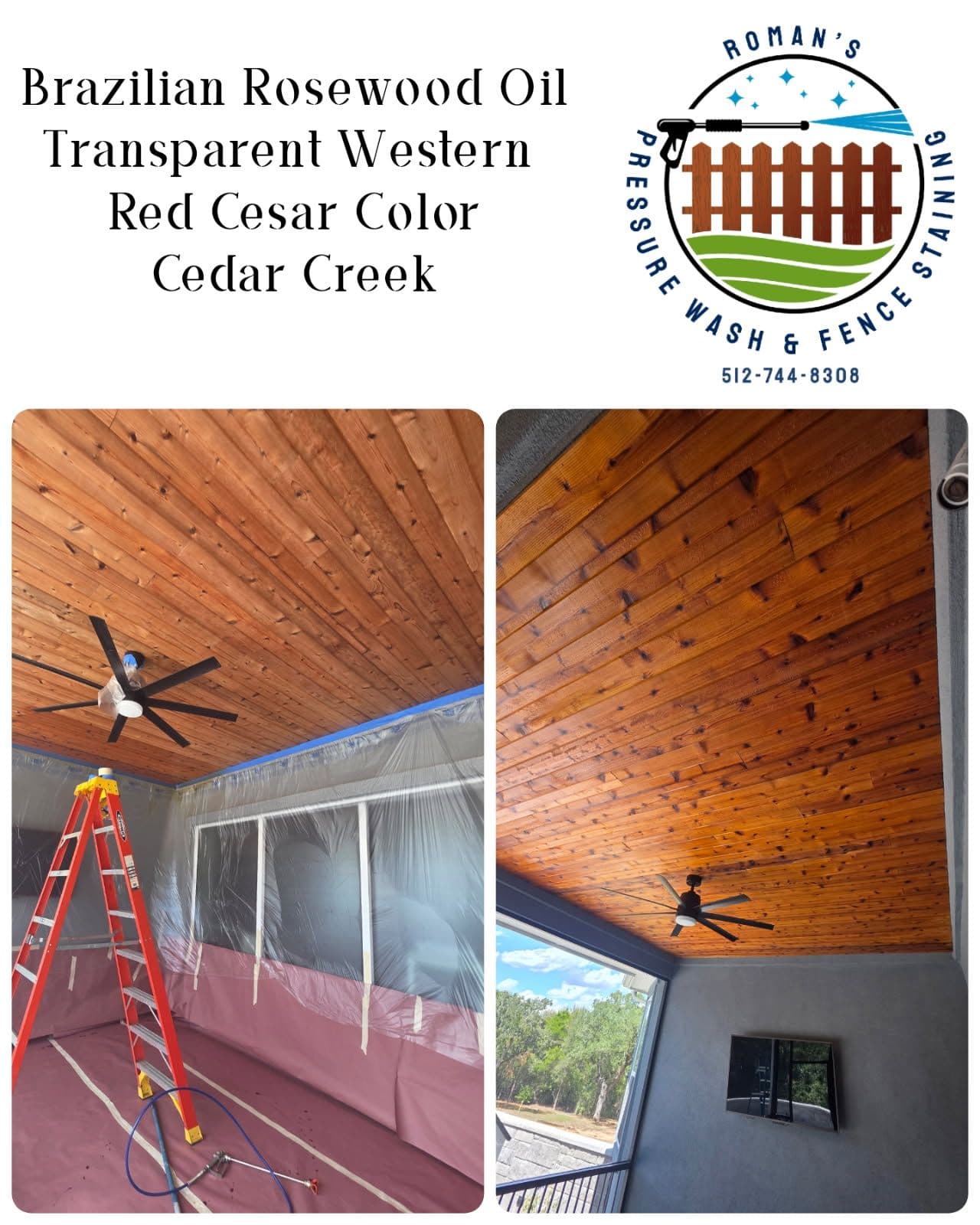 Wood Ceiling Beautification with Brazilian Rosewood Oil in Cedar Creek image