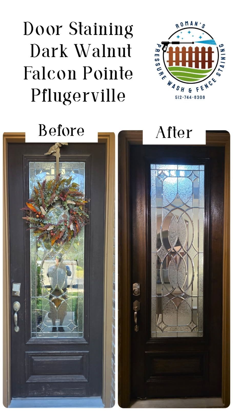 Dark Walnut Door Staining at Falcon Pointe Pflugerville image