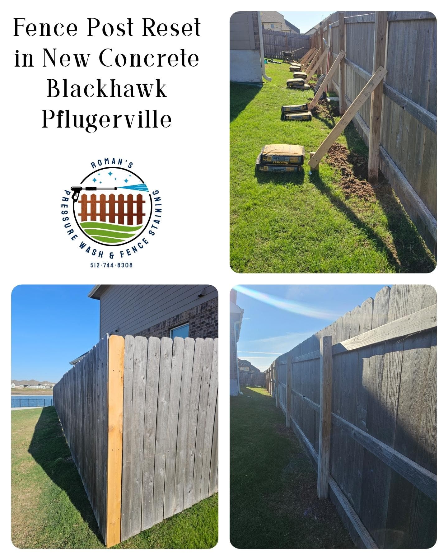 Fence Post Reset with New Concrete in Blackhawk, Pflugerville