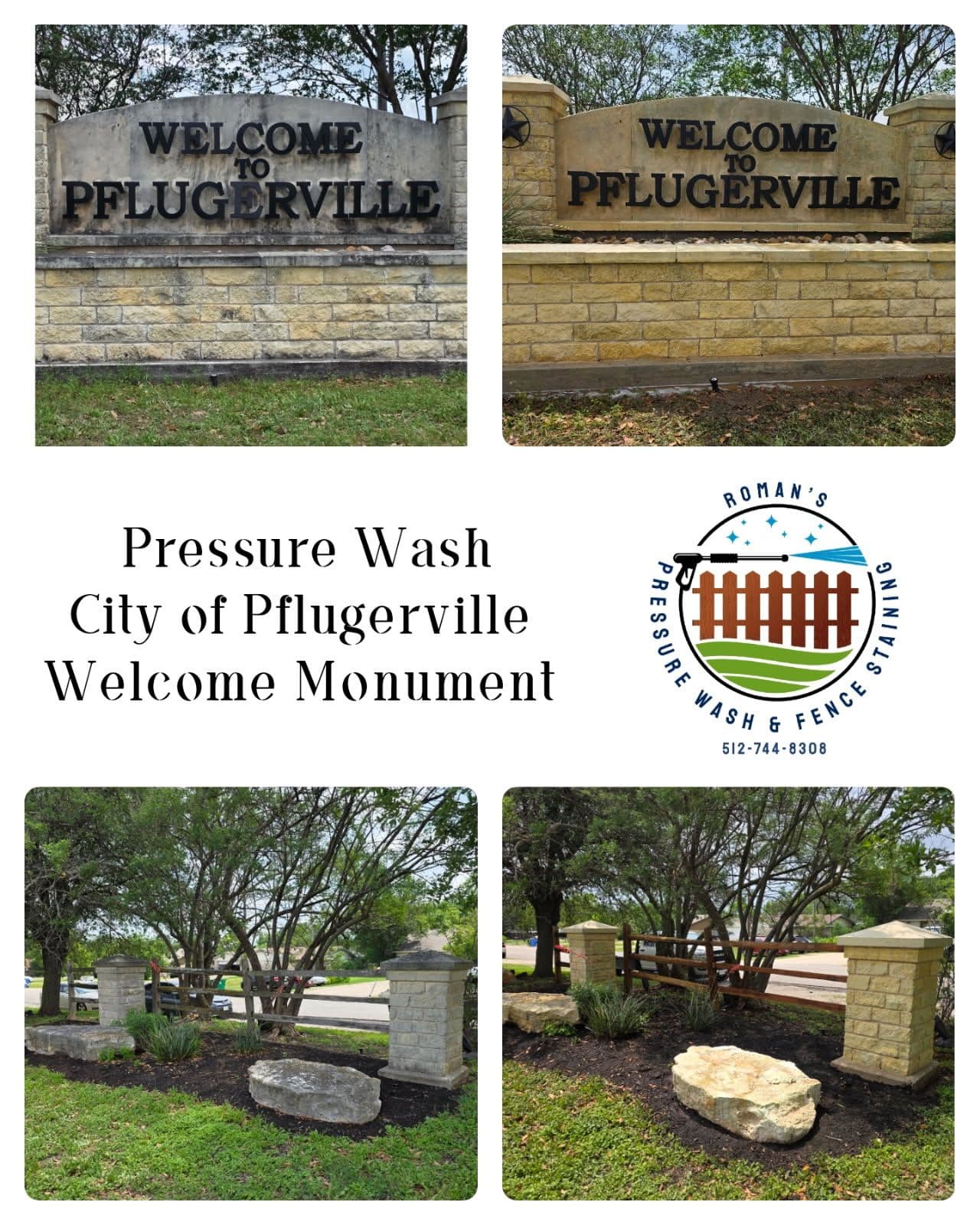 Project Transforming Pflugerville Welcome Monument with Expert Pressure Washing image