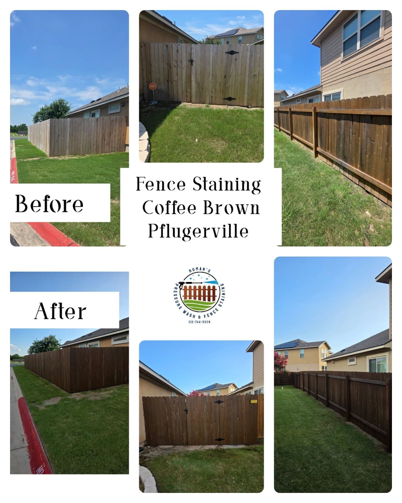 Coffee Brown Fence Staining Transformation Pflugerville image