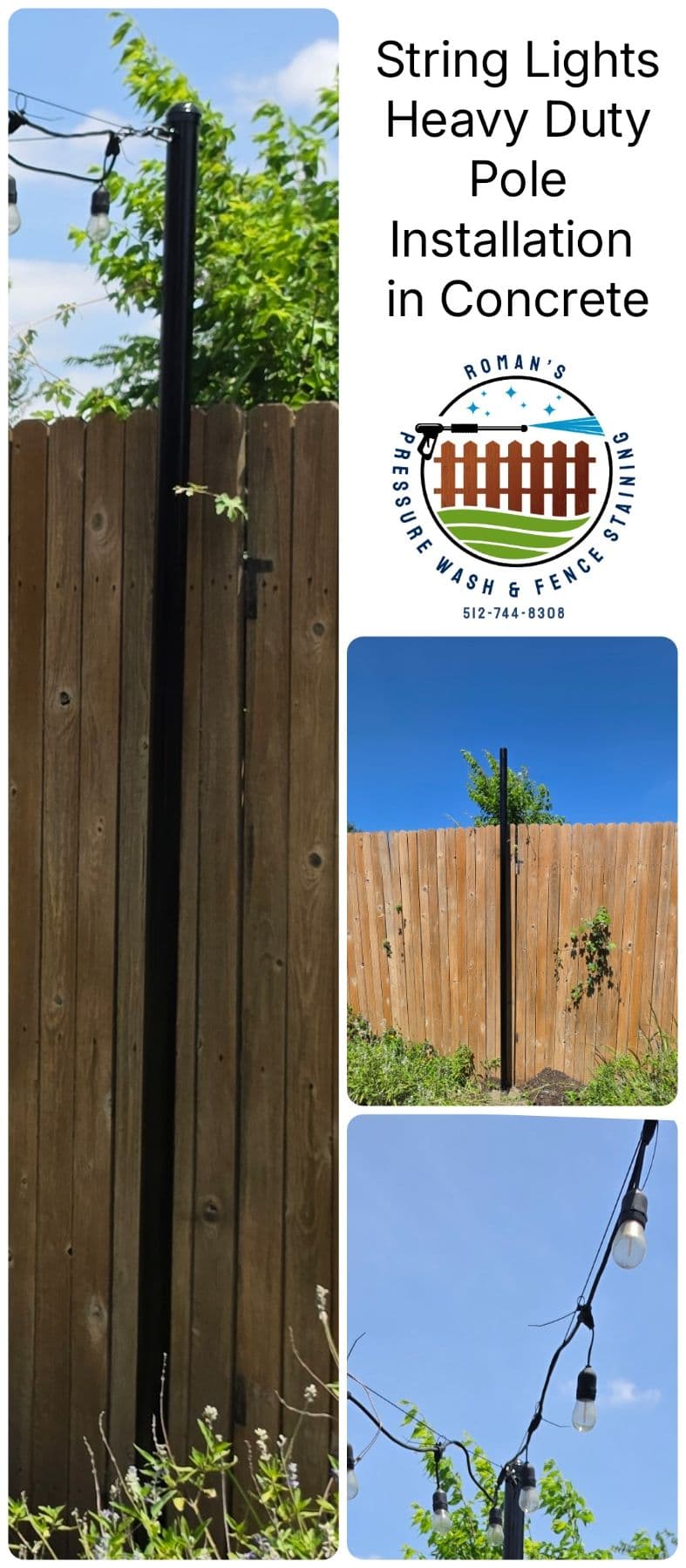 Heavy-Duty Steel Post Installation for Backyard String Lights image